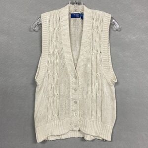 Susan Ess Women S Sweater Vest Ivory Vintage Cable Knit Button Up Sleeveless